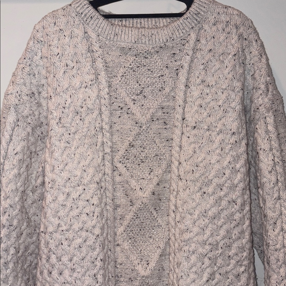 Aelfric Eden 90s Oversized Cable Knit Crewneck Sweater Beige Size S Unisex - Picture 2 of 10
